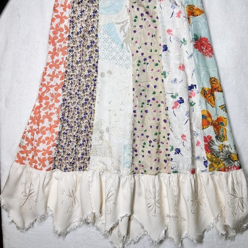 Blue Sky Dress Women's Medium Vintage Y2K Floral Patchwork Embroidered Boho - Picture 8 of 16